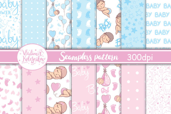 Digital Pattern Baby Shower Blue, Pink
