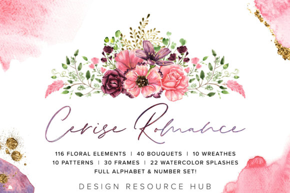 Floral Watercolor Pack Cerise Romance: A Versatile Resource for Creative Designers