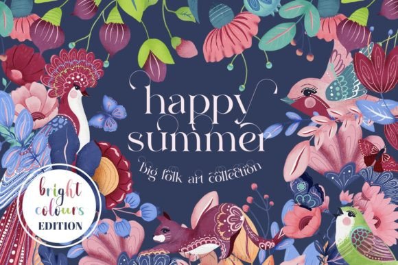 Happy Summer Folk Art Collection PNG JPG