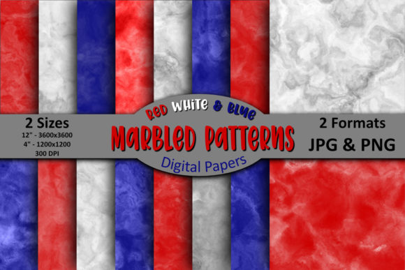 Red White Blue Patriotic Marbled Paper