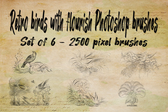 Retro Birds Flourish Photoshop Brushes