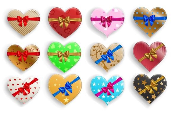 Set of Heart Shaped Gift Boxes with Bows: A Versatile Design Asset for Creators and Businesses