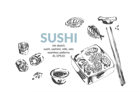 Sushi Set Design for Asian Food Menu Creation