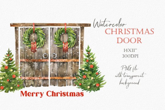 Watercolor Christmas Farm Background